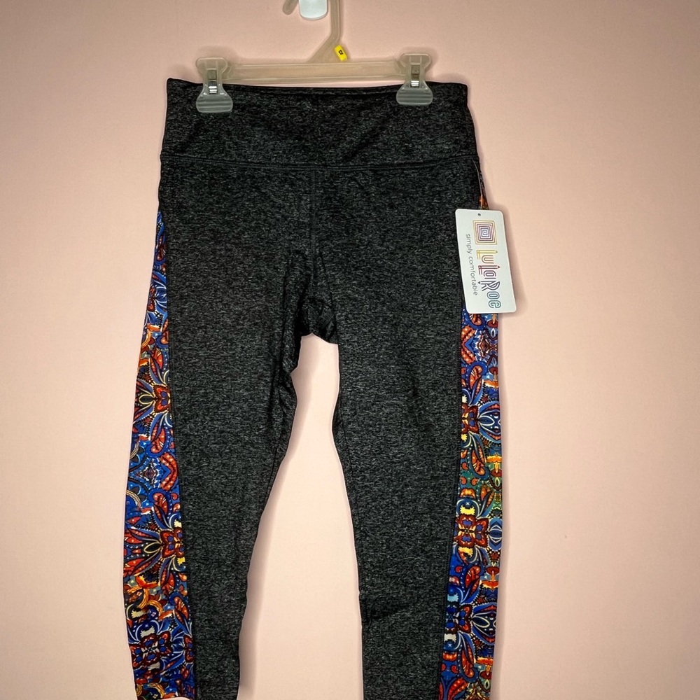 NWT LuLaRoe Jade Gray Leggings with Colorful Side Panels